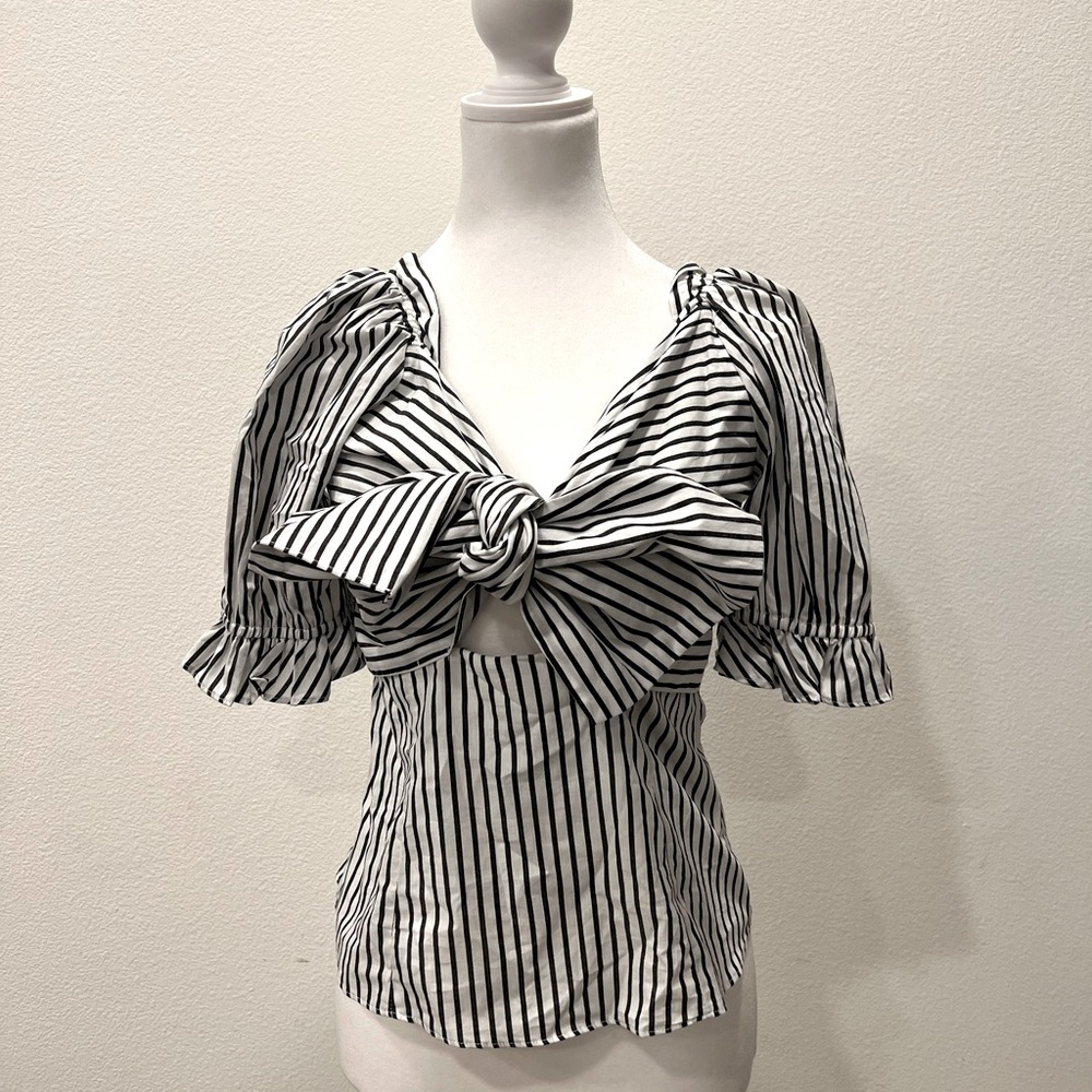 Striped blouse with tie-bow in front. Size Small.